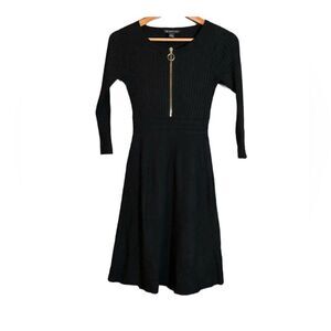 INC black knit dress with gold zipper detail